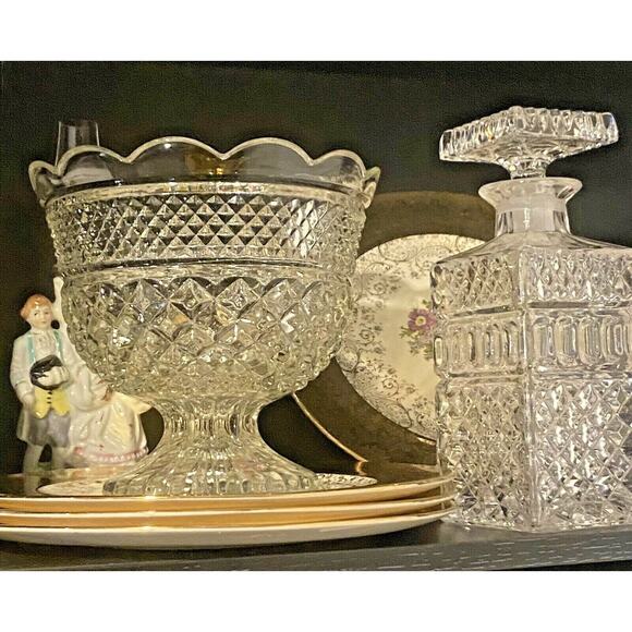 Vintage Anchor Hocking Crystal Wexford Glass Centerpiece Footed Bowl - Picture 3 of 12